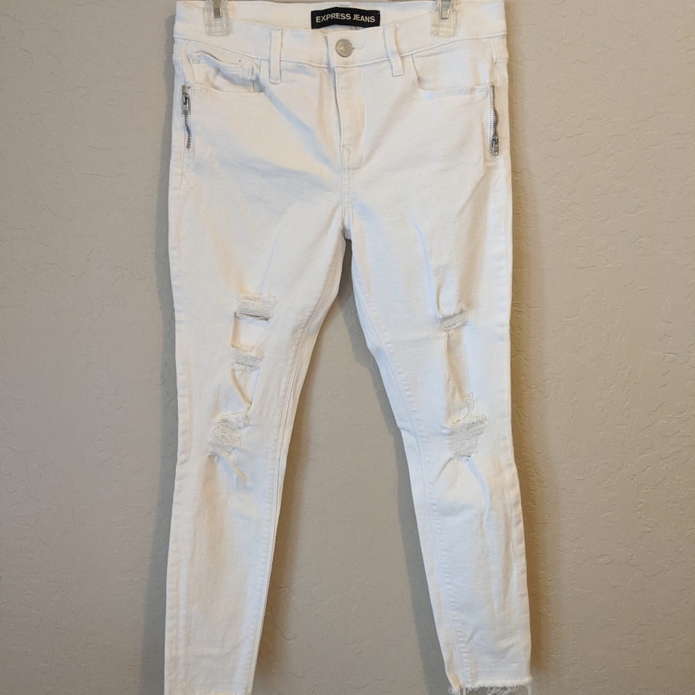 Express mid rise crop destroyed jeans